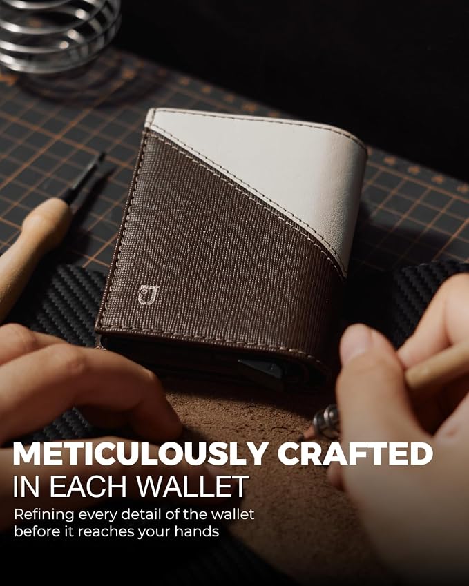 Jenoss Smart Wallet For Men: Full Grain Leather, Handcrafted, Slide Metal Pop - Image 4