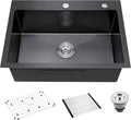 Black Kitchen Sink Drop-In 25 x 18 inch, SINKVINE PVD Nano Stainless Steel by SINKVINE