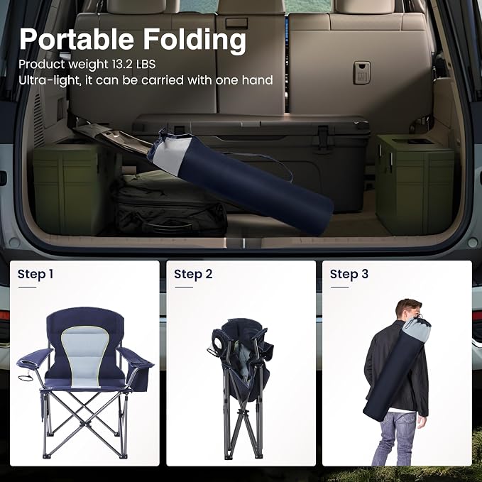 HIGH POINT SPORTS Oversized Camping Folding Chair, Heavy Duty Portable Outdoor - Image 7