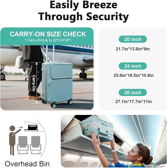 Hard Shell Luggage 20 Inch Travel Luggage, PC+ABS Aluminum Frame, Lightweight - Image 7