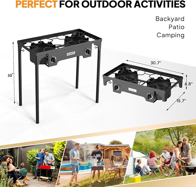 ROVSUN 2 Burner Outdoor Propane Gas Stove 150, 000 BTU High Pressure Stand - Image 6