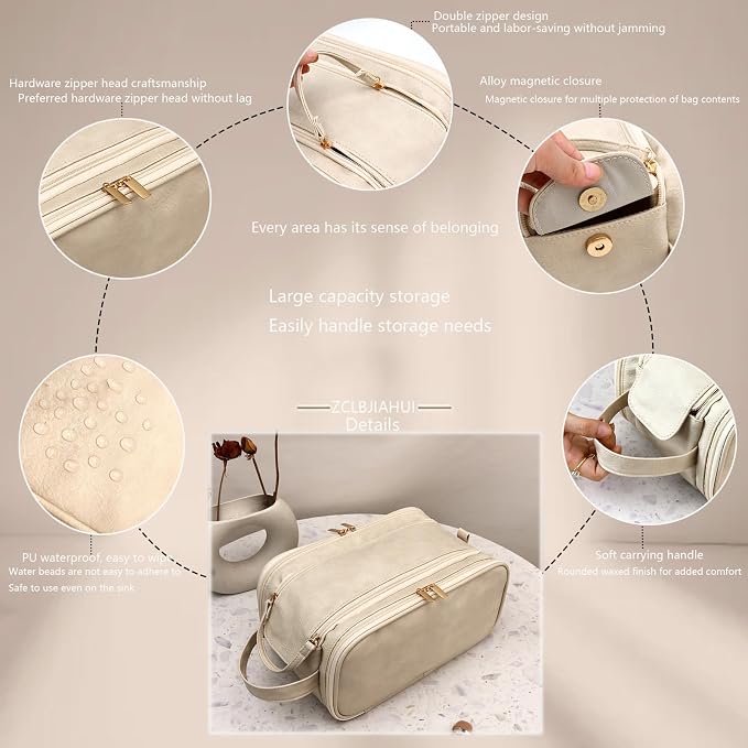 Travel Toiletry Bag for Women PU Triple-layer Double Zipper Toiletry Bags - Image 2