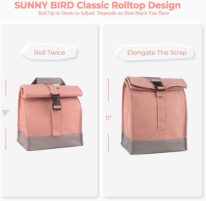 SUNNY BIRD Insulated Lunch Bag Pink Lunch Box Small Cooler Bag - Image 4