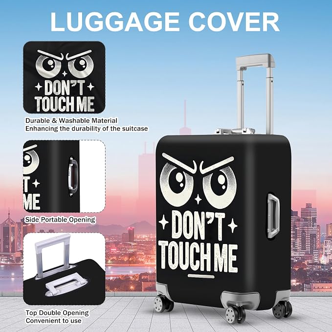 ANNA QUEEN Funny “Don’t Touch Me” Luggage Cover, Bold Black Suitcase Protector - Image 3