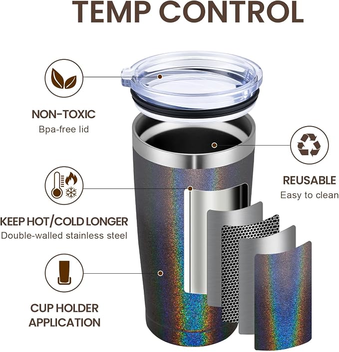 MEWAY 20oz Tumbler 12 Pack Double Wall Vacuum Insulated Travel Glitter Mug Bulk - Image 2