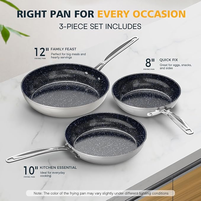 Nuwave 3-Piece 8”, 12” Forged Lightweight Frying Pan Set, G10 Healthy Duralon - Image 3