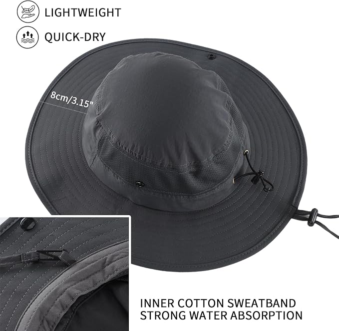 Home Prefer UPF50+ Mens Sun Hat Wide Brim Womens UV Protection Beach Bucket Hat - Image 3