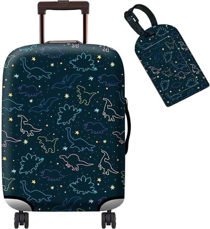 Luggage Cover Suitcase Protector Plus 1 Tag, Dinosaurs Space Travel Suitcase by BWEGRHE