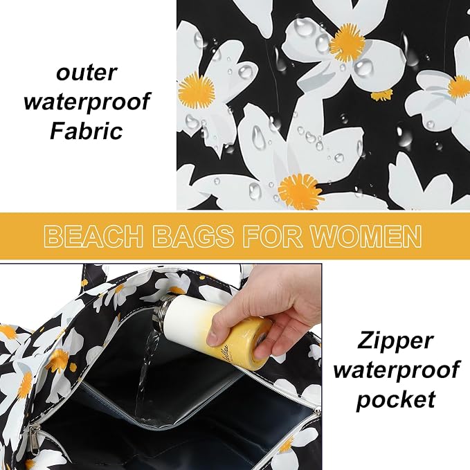 LEDAOU Beach Bag Waterproof Sandproof Women Tote Bag Pool Bag - Image 4