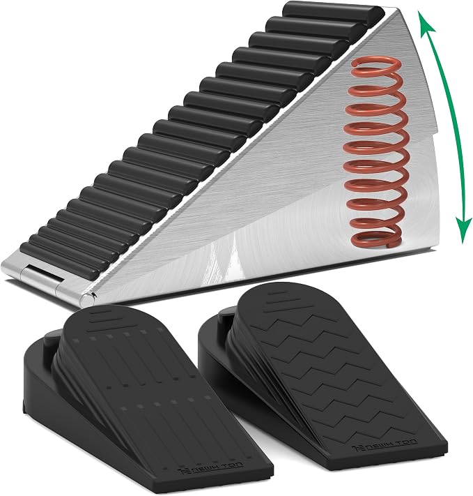 Door Stoppers for Bottom of Door Heavy Duty Adjustable Spring Loaded Rubber by Newkiton
