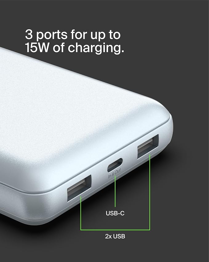 Belkin Portable Charger, USB-C Power Bank 20000 mAh w/ 2 USB-A Ports, 15W - Image 9