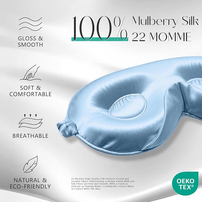 ZIMASILK Adjustable 22 Momme 100% Mulberry Silk Sleep Mask, Upgraded 3D - Image 2