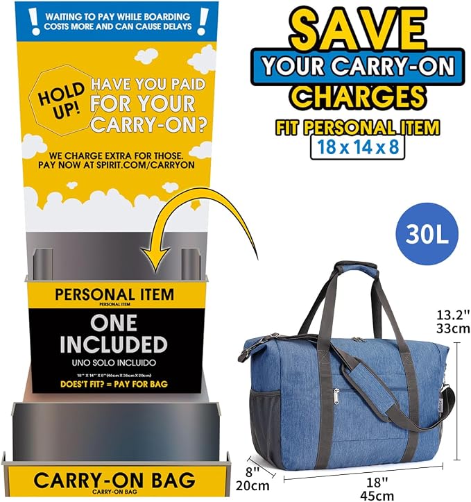 Narwey 18x14x8 Inches Travel Bag Spirit Airlines Frontier Personal Item - Image 2