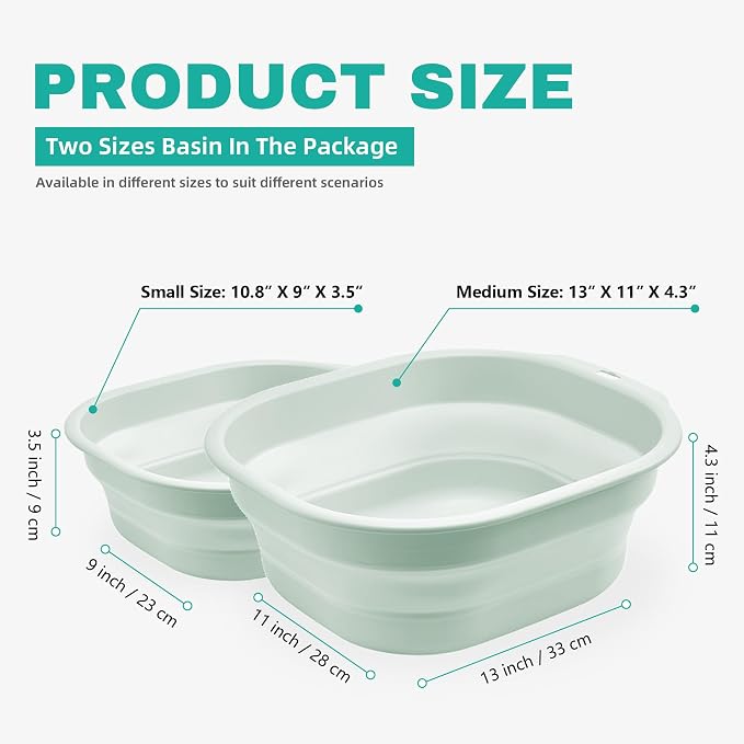2 Pack Collapsible Wash Basin Set, Foldable Dish Tub, Small Medium Portable Sink - Image 2