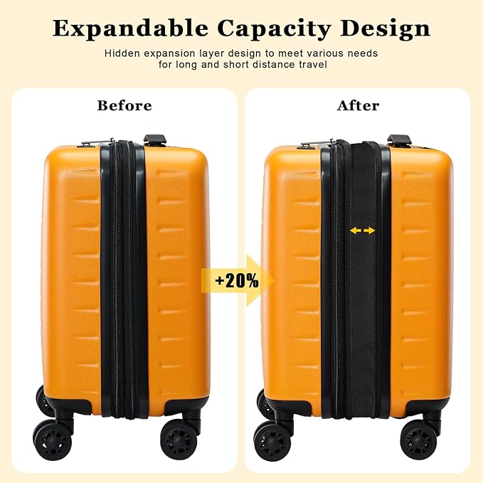 16 Inch Carry On Luggage Airline Approved, Expandable Lightweight ABS+PC Hard - Image 2