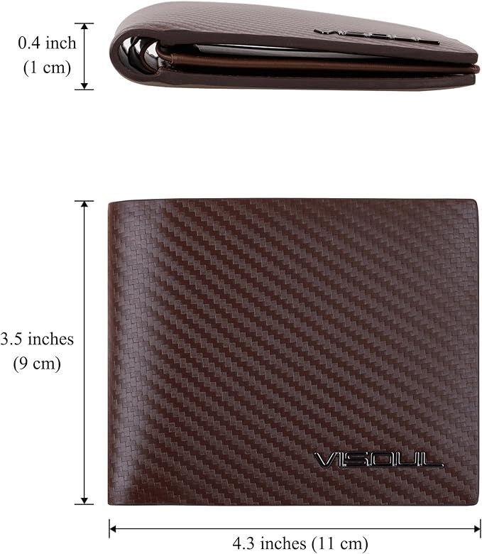 VISOUL Mens Carbon Fiber Leather Bifold Wallet - Image 5