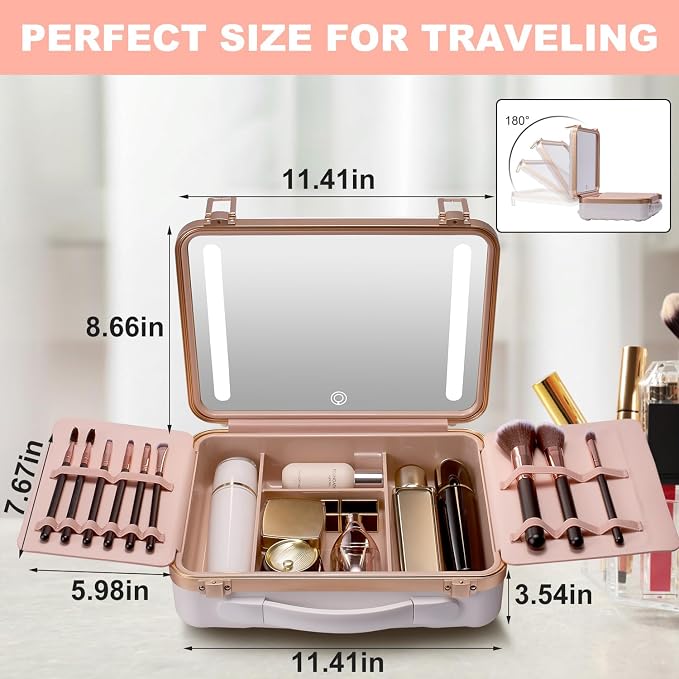 Mocado Travel Makeup Case with Lighted Mirror, 8 Makeup Brushes & 10x - Image 6