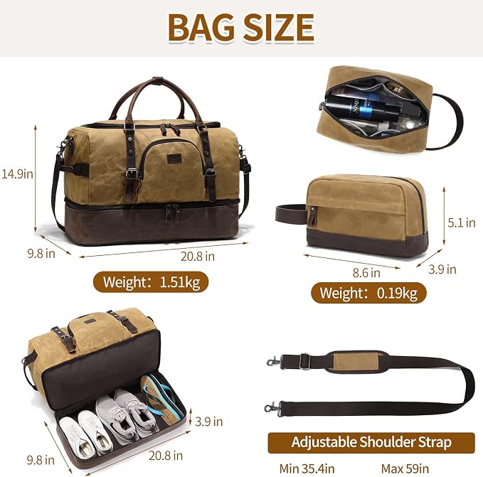Nerlion Weekender Bag with Shoe Compartment Large Overnight Bag - Image 5