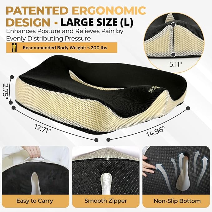 Patented 55D Memory Foam Seat Cushion– Ergonomic Office Chair Cushion - Image 2