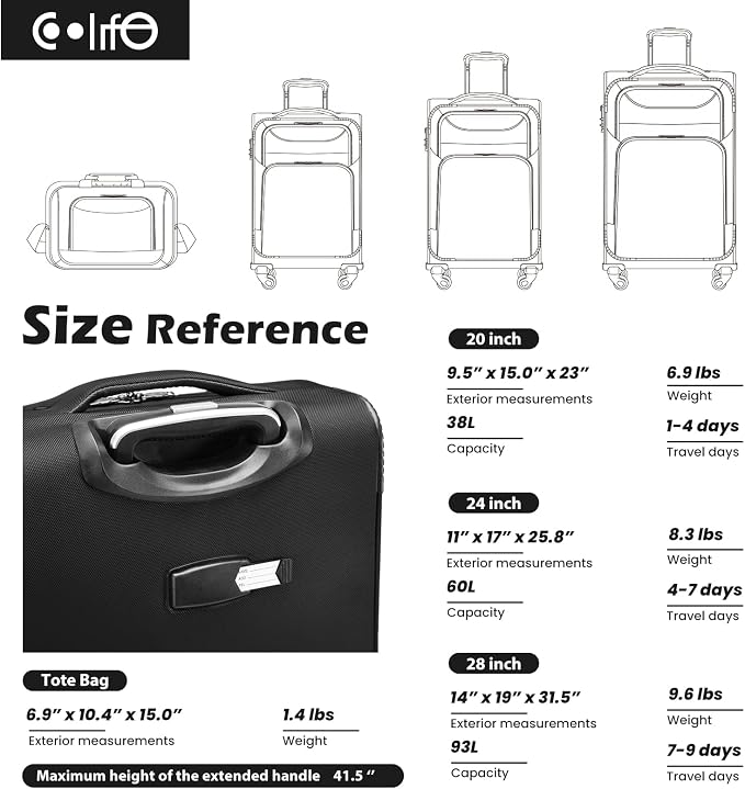 Coolife Luggage 4 Piece Set Suitcase TSA Lock Spinner Softshell lightweight - Image 7