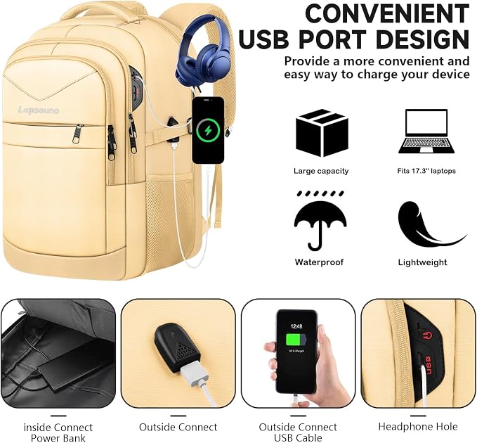 Lapsouno Extra Large Backpack, Laptop Backpack, Carry on Backpack, Sturdy 17 - Image 2