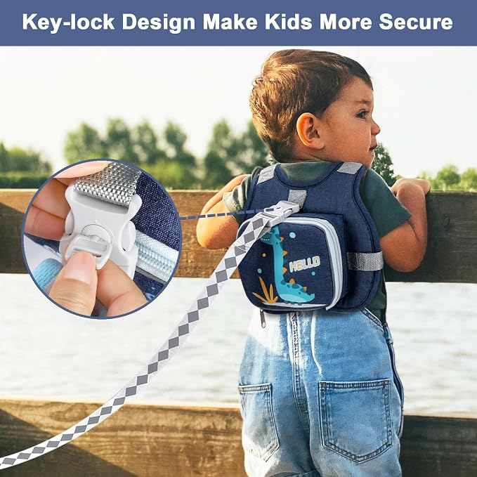 Accmor Toddler Harness Leash+ Reflective Anti Lost Wrist Link, Cute Dinosaur - Image 7