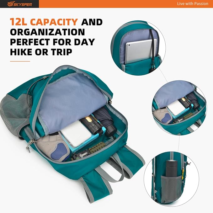 SKYSPER Small Hiking Backpack -12L Lightweight Packable Daypack - Image 3