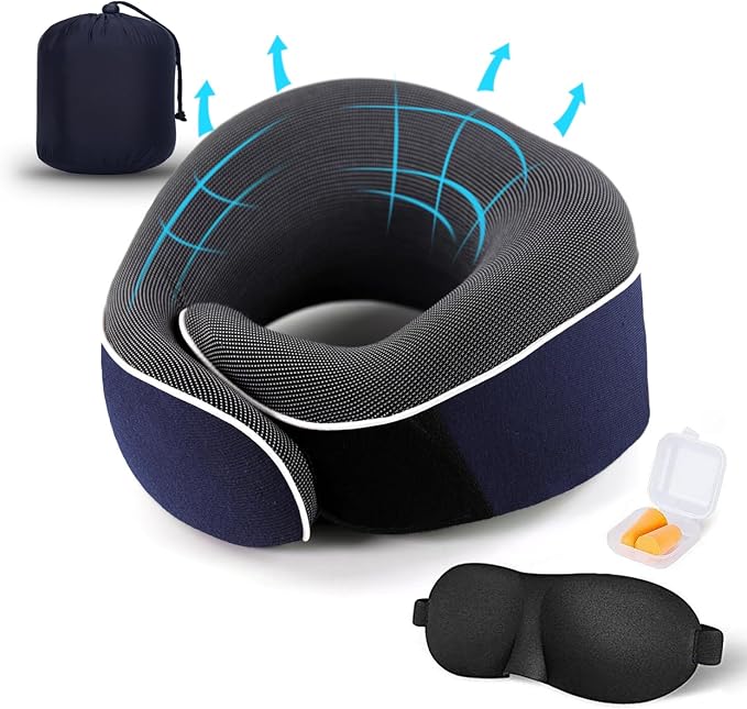 Travel Neck Pillow, Best Memory Foam Airplane Pillow by TALLGONeckPillowAlwaysHere
