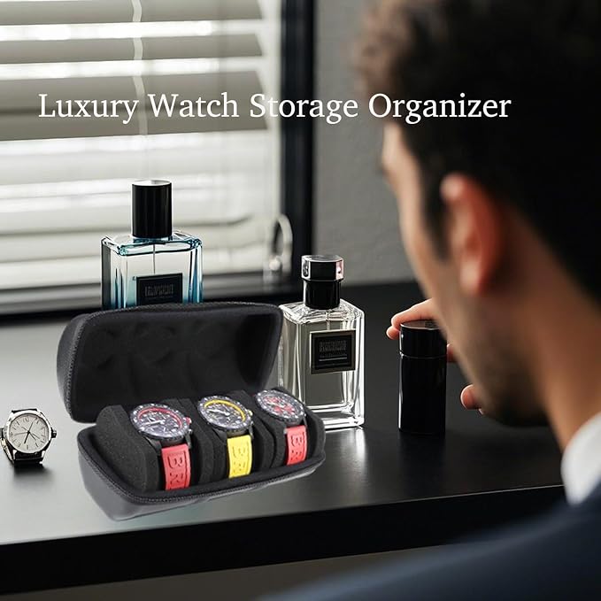 Juntan 3 Slots Hard Watch Travel Case, Portable PU Leather Zipper Storage - Image 5