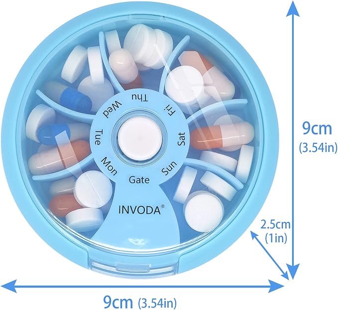 INVODA Weekly Pill Organizer 7 Compartment Rotating Pill Box - Image 5