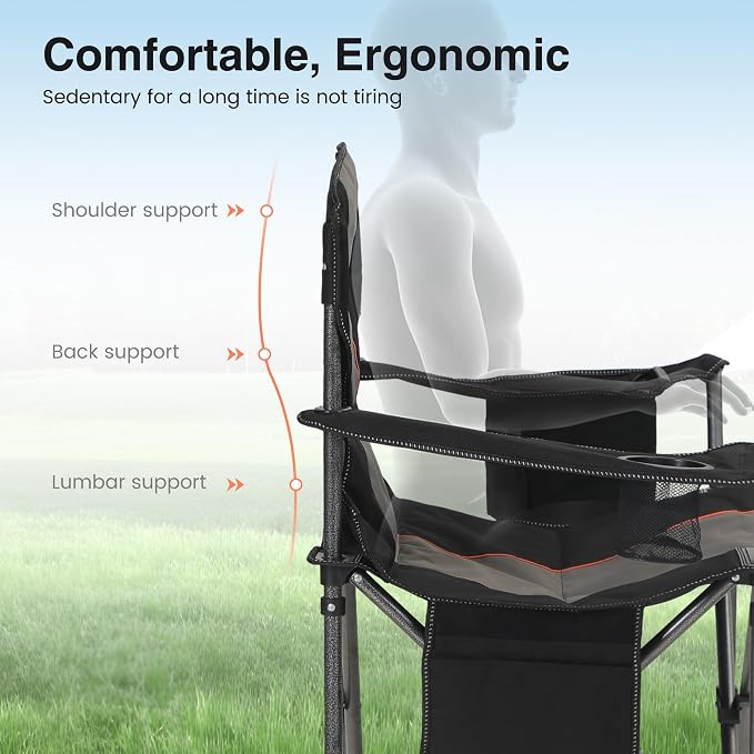 HIGH POINT SPORTS Oversized Portable Camping Folding Chair, Heavy Duty Foldable - Image 8