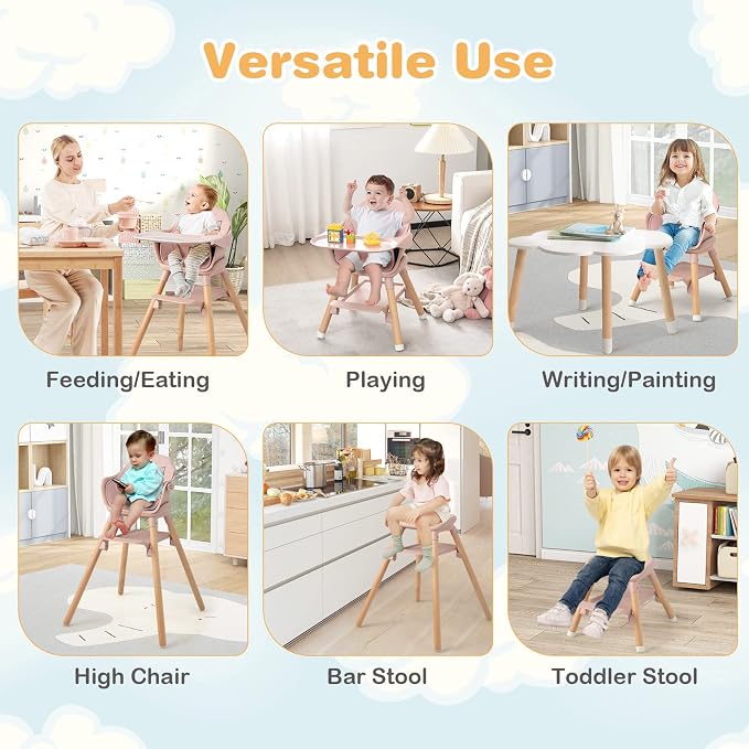 HONEY JOY Baby High Chair, 6 In 1 Convertible Wooden Highchair - Image 3