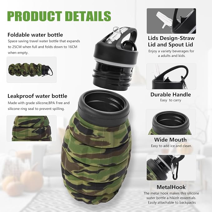 Collapsible Travel Water Bottle18oz, Reuseable Silicone Foldable Water Bottles - Image 5