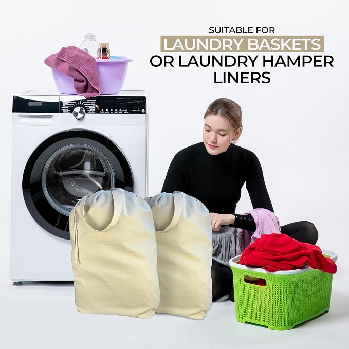 SET of 2-100% Cotton Laundry Bags Extra Large Heavy Duty, Canvas Laundry Bag - Image 3