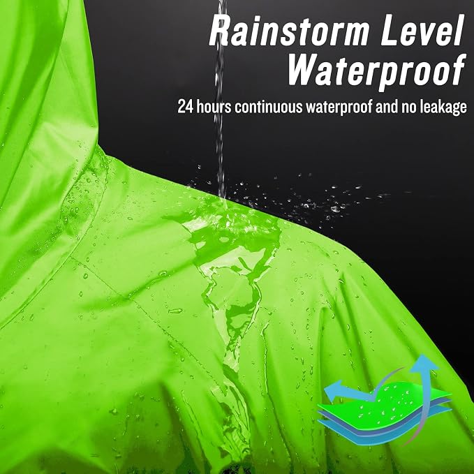 Mens Long Hooded Safety Rain Jacket Waterproof Emergency Raincoat Poncho - Image 4