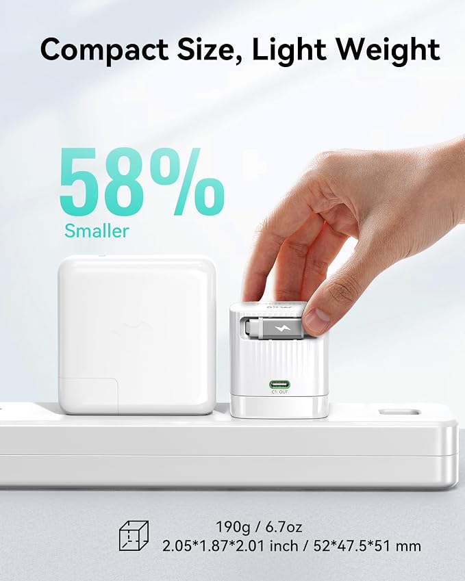 Retractable Wall Charger, 65W PD Fast USB C Charger Block - Image 6