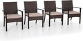 PHI VILLA Outdoor Wicker Chairs Set of 4, Rattan Covered Metal Armchairs by PHIVILLAThepioneerofcomfortablehouseholdsupplies