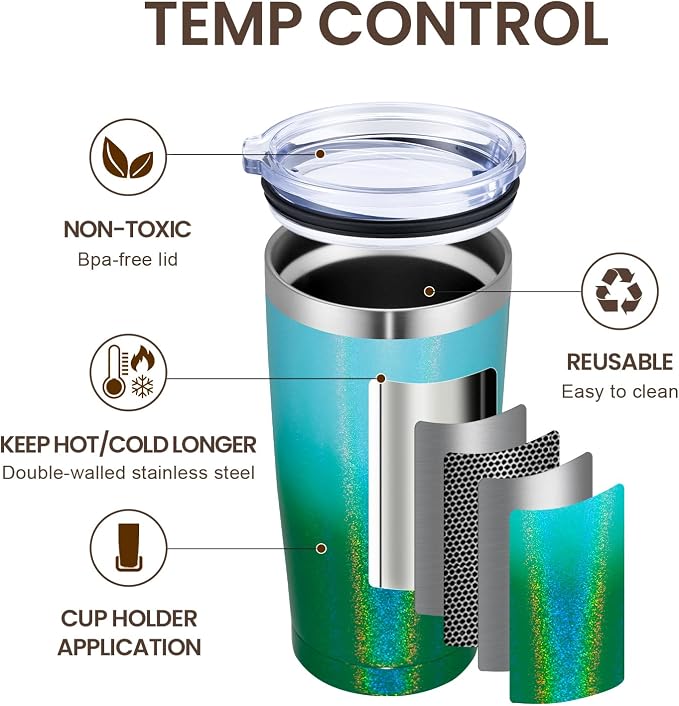MEWAY 20oz Tumbler 8 Pack Double Wall Vacuum Insulated Travel Glitter Mug Bulk - Image 2