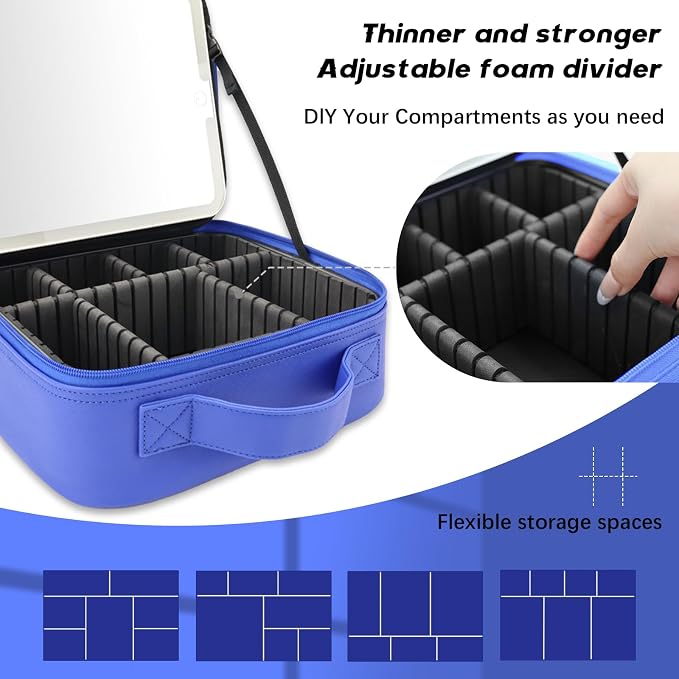 Makeup Bag with Led Mirror, Travel Makeup Organizer with 3 Color Setting - Image 3