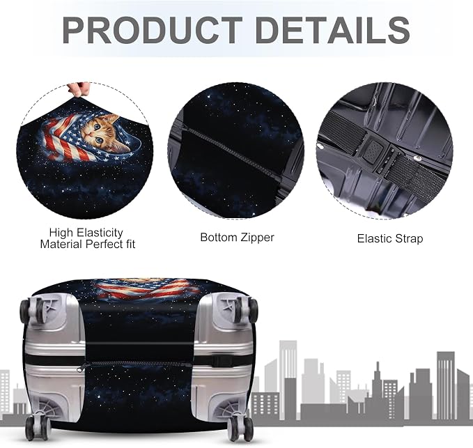 ANNA QUEEN Cute Patriotic Cat Luggage Cover, American Flag Suitcase Protector - Image 3