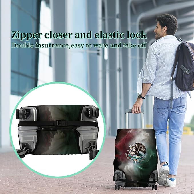Luggage Cover + Tag, Mexican Flag Eagle Travel Suitcase Protector - Image 5
