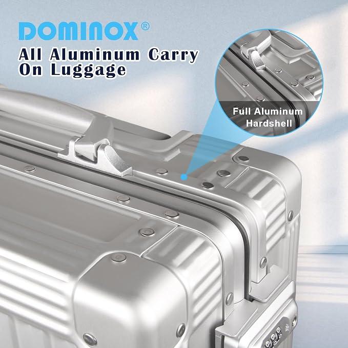 DOMINOX All Aluminum Carry On Luggage Hard Shell Luggage Aluminum Suitcase - Image 3