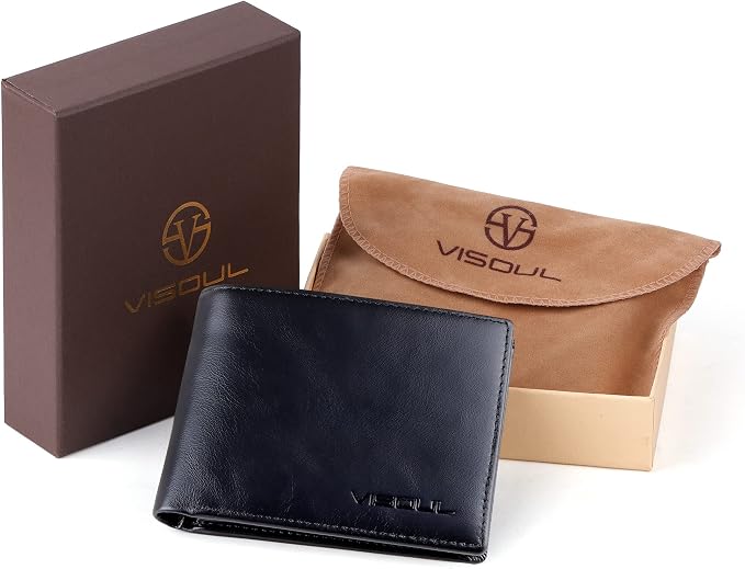 VISOUL Leather Mens Bifold RFID Blocking Wallet - Image 6