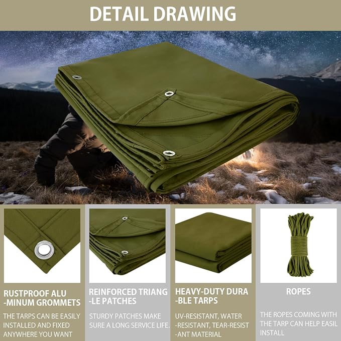 FoundGo Canvas Tarp 4x4ft Heavy Duty Waterresistant Tarps - Image 5