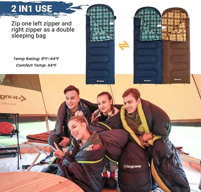 KingCamp Sleeping Bag for Adults, Cold Weather & Warm XL Big and Tall Flannel - Image 3