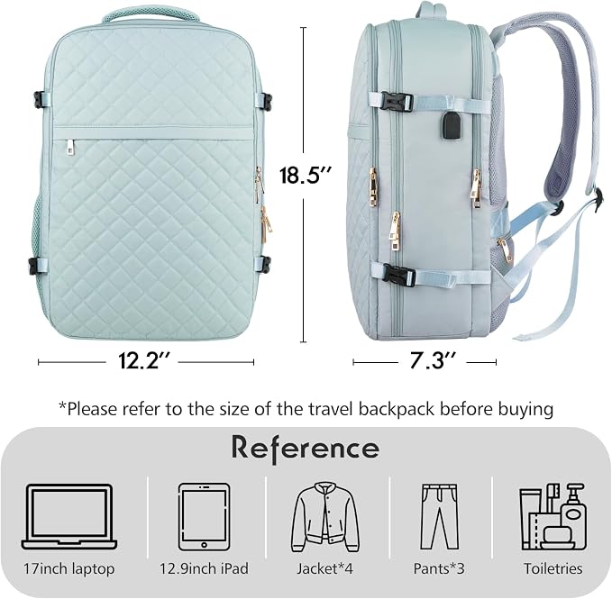 MOMUVO Large Travel Backpack Women, Flight Approved Carry On Backpack, Water - Image 6