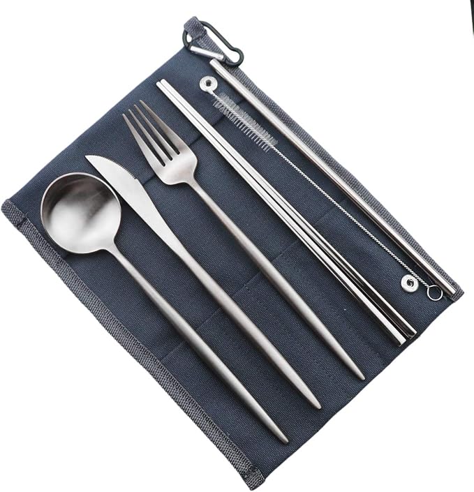 Gugrida Reusable Travel Utensils, 7 Pieces Portable 18/10 Stainless Steel - Image 6