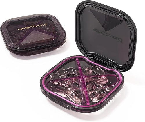 1 Pack Small Purple Pill Organizer, 4 Compartments, Compact Stylish Cute Travel by HyJeryty