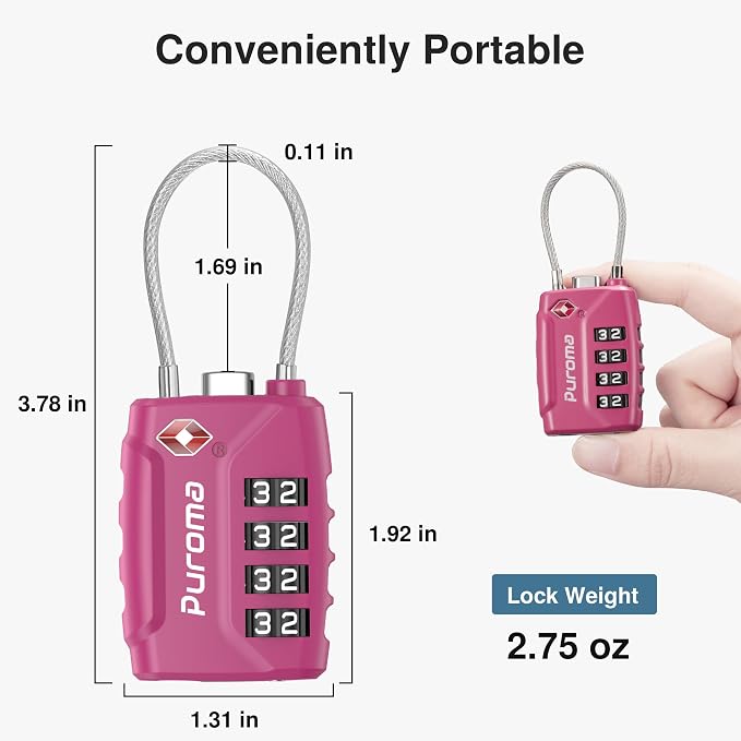 Puroma 2 Pack TSA Approved Luggage Locks, 4 Digit Combination Travel Locks - Image 3