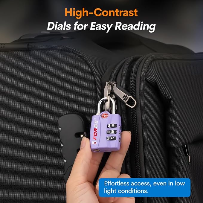 Forge Luggage Locks TSA Approved 2 Pack Purple, Small Combination Lock - Image 6